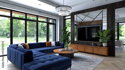 Elegant Interior Design: Modern Living Room with Sofa and View