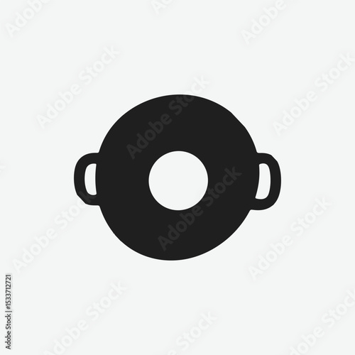 Download a clean vector silhouette of a traditional wok or kadhai with side handles. Simple black design on white background, perfect for icons, print, or digital artwork.