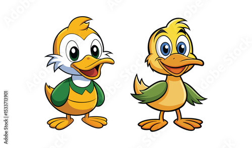 Two cute cartoon ducklings illustration