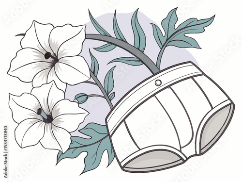 Illustrated hip briefs with floral design on a white background