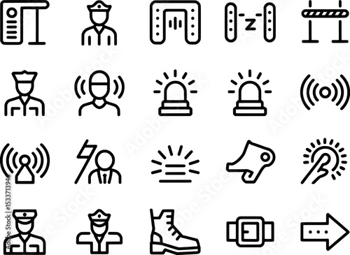 Black and White Security Icons Set Airport Police Scanner
