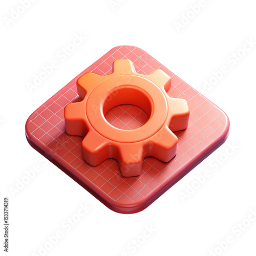 3D settings gear icon, soft coral red color