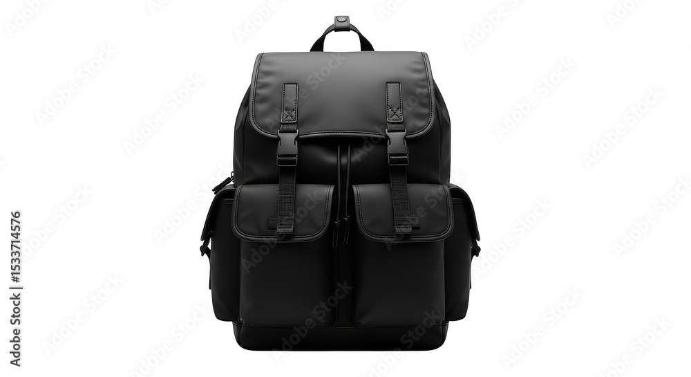 Naklejka premium Sleek black backpack presented against darkness