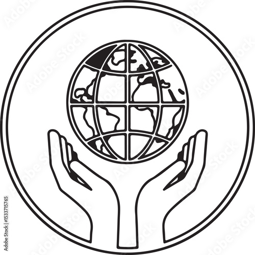 An earth globe icon or vector illustration depicts a global network and business concept, symbolizing internet communication and travel