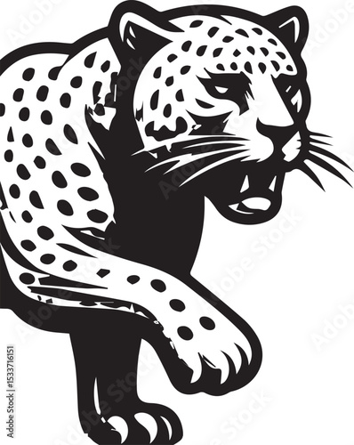 Black and White Jaguar Vector Illustration – Minimalist Wild Cat Silhouette Art