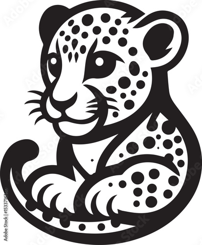 Black and White Jaguar Vector Illustration – Minimalist Wild Cat Silhouette Art