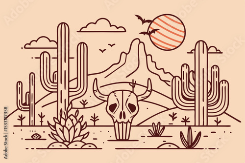 A hand-drawn vector illustration set of desert cactus designs, perfect for a vintage nature collection or retro garden icon art