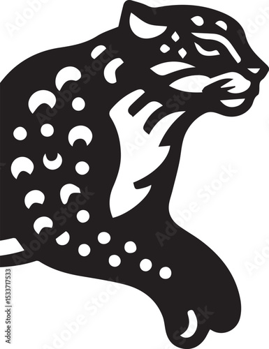 Black and White Jaguar Vector Illustration – Minimalist Wild Cat Silhouette Art