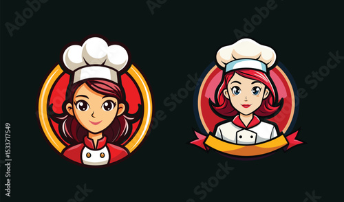 Two female chefs cartoon logo designs