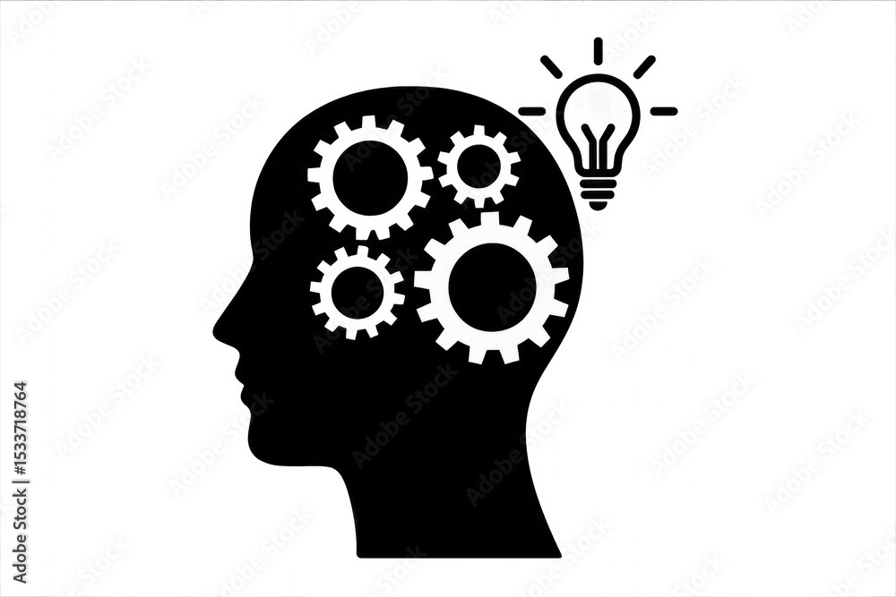 Silhouette of a head with gears inside isolated on transparent background. Silhouette of a head with gears inside isolated on transparent background.