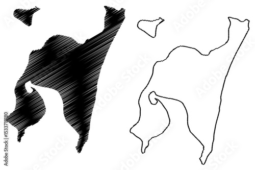 Inhaca island (Republic of Mozambique, Indian Ocean) map vector illustration, scribble sketch Ilha da Inhaca map