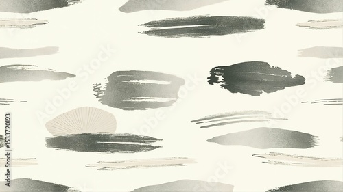 Japandi seamless pattern with minimal ink brush strokes, natural beige and soft charcoal tones, Japanese Zen Scandinavian simplicity, elegant texture background, high-end lifestyle design