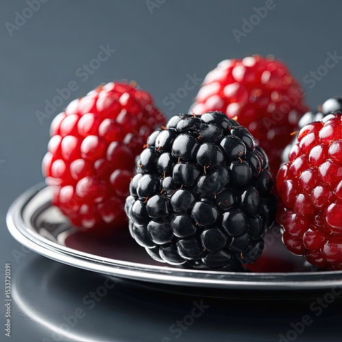 Blackberry and Raspberry Still Life on Plate
