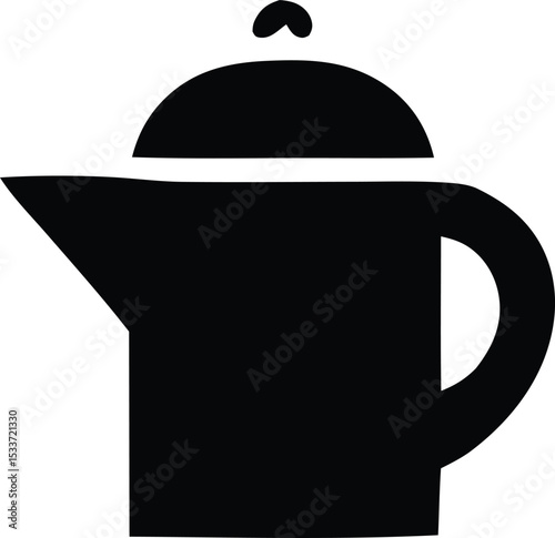 Simple black and white illustration of a coffee pot with a lid