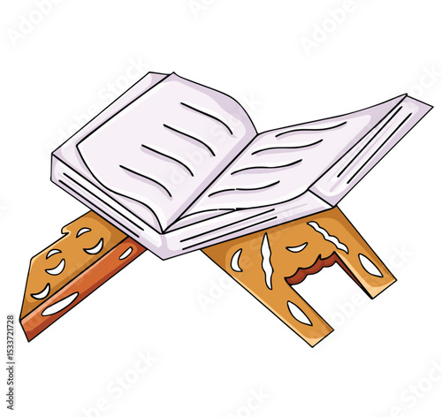 Cute cartoon hand drawn vector religious on a wooden book stand clipart.