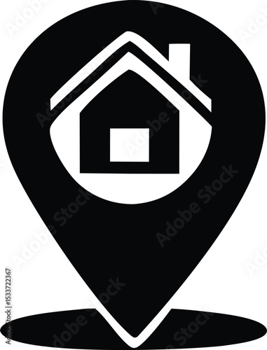 Black and white house location marker icon simple design for real estate applications