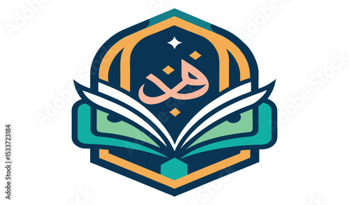 Abstract islamic calligraphy logo design with book