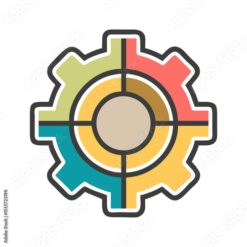 Colorful gear icon illustration design with sections and copy space