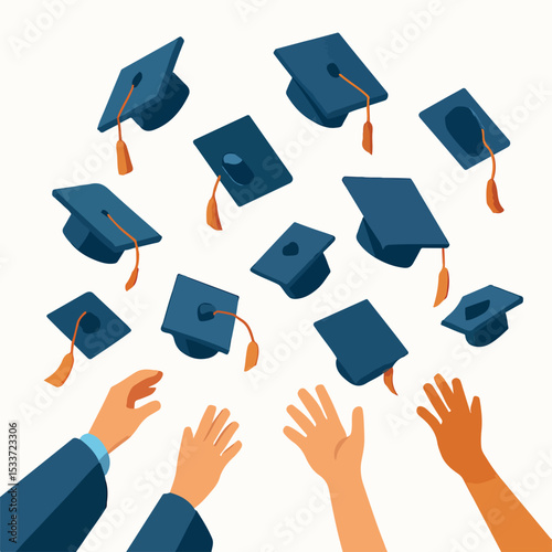 vector of graduates throwing their togas upwards as a sign of graduation and pride