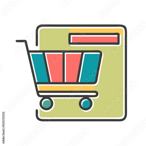 Shopping cart illustration with a vibrant design for e-commerce and retail with copy space