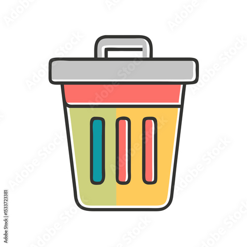 Colorful trash bin illustration for waste management and disposal with copy space