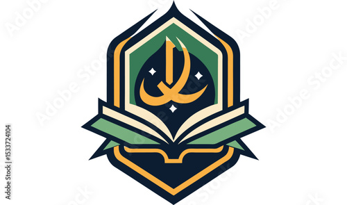 Abstract book emblem with islamic calligraphy