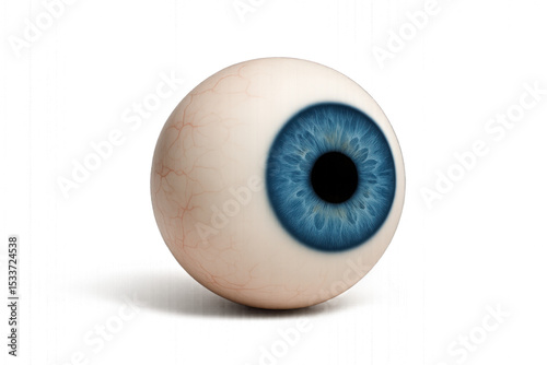 Close up of a white ball with a blue eye isolated on transparent background.