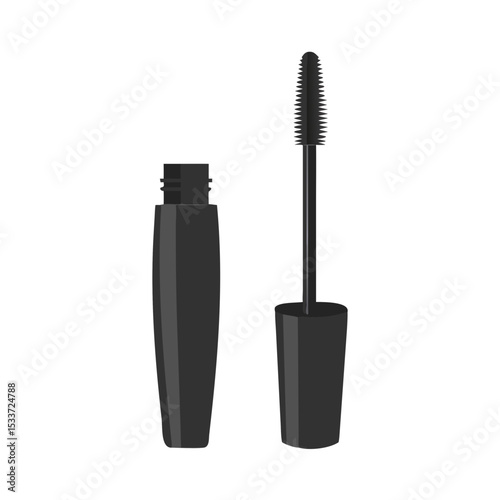 Vector illustration of mascara tube with wand, isolated on white background