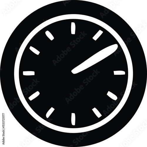Simple black and white clock face design illustration showing time