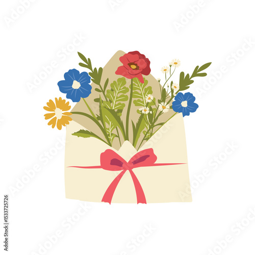 Wildflowers Envelope Illustration Flat Color