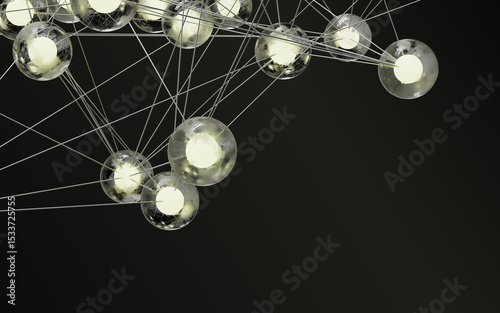 Abstract glowing plexus nodes network connected by lines on dark background.