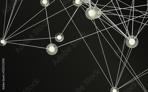 Complex node and line structure forming plexus network with bright light spots.