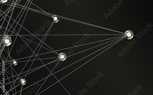 Stylized network of nodes forming plexus structure with bright center glow on black.