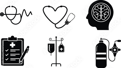 silhouettes of people in the hospital category on white background
