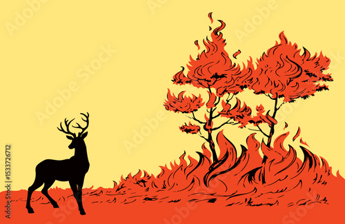 Burning forest. Vector drawing sketch