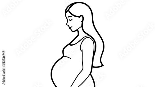 Side view illustration of a pregnant woman reflecting maternal beauty for health and family projects