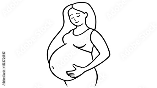 Beautiful illustration of a pregnant woman embracing her baby bump for maternity and wellness content 