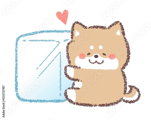 氷に抱き着く柴犬