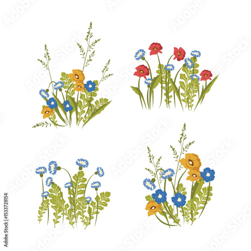 Wildflowers Illustration Set Flat Color