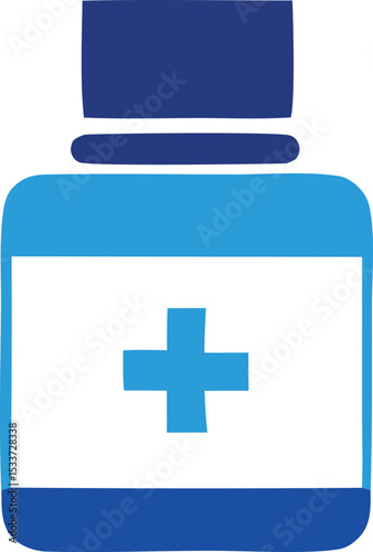 A simple illustration of a medicine bottle with a cross symbol