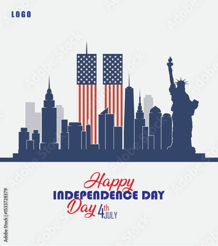 4th of July USA Independence Day Skyline Celebration Poster