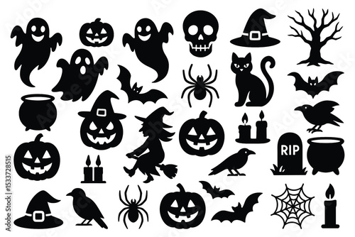 Halloween Silhouette Vector Bundle – Spooky Icons for Party and Decoration