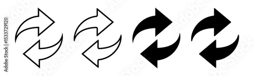 Refresh reload recycle loop arrows icon set, circular update, swap icon or exchange symbol, simple outline and solid black vector illustration for web design, apps, and ui elements.