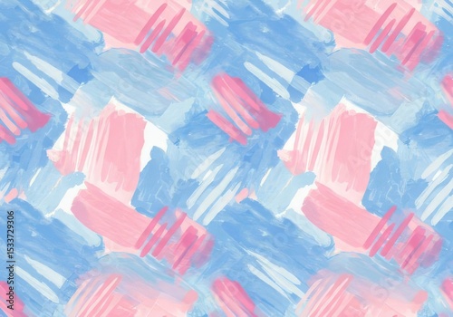 Seamless pattern of pink and blue watercolor brush strokes on a white background for a textile design