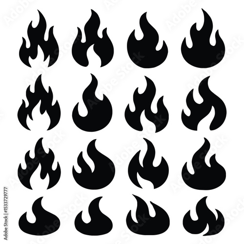 Flame Silhouette Vector Icons – Fire Symbol Shapes for Design and Logos