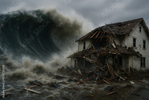 A powerful tsunami hit the area, demolishing the homes of local residents