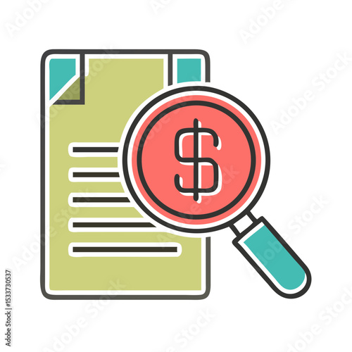 Invoice with magnifying glass illustration for finance and analysis with copy space