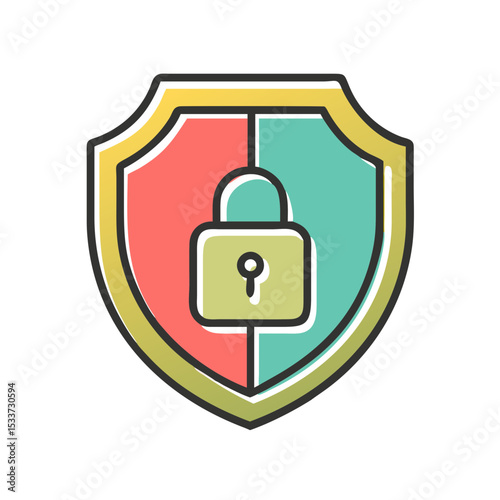 Security shield illustration with padlock for protection and safety with copy space