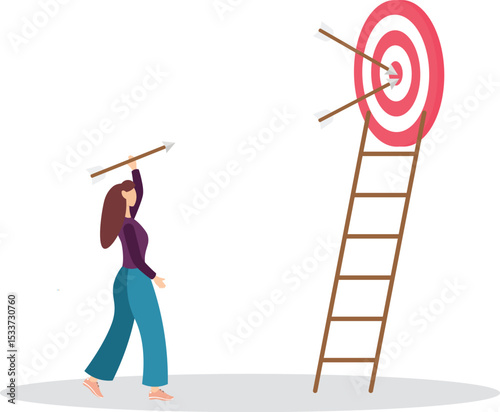 Aiming for high target mission, plan and strategy to achieve goal, business opportunity or career success journey concept.flat character life .