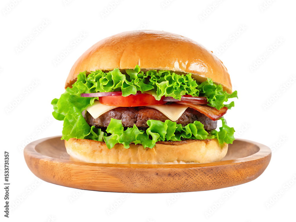 Juicy cheeseburger with bacon isolated on a white background Juicy cheeseburger with bacon isolated on a white background